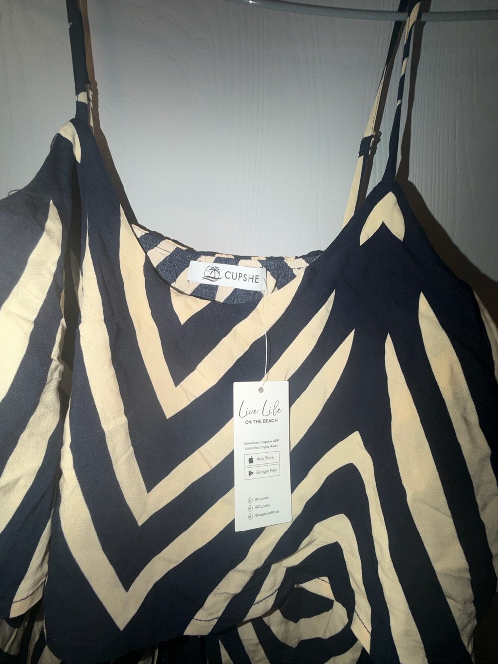 Cupshe Navy and Cream Striped V-Neck Spaghetti Strap Dress